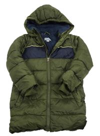 Khaki-tmavomodrý šusťákový zimní kabát s kapucí Impidimpi