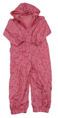 Růžová šusťáková jarní kombinéza se zvířátky a kapucí Lily&Dan