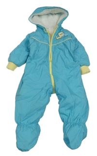 Azurová zimní kombinéza s kočkou a kapucí 