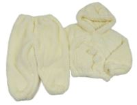 2 set - smotanová chlpatá mikina s kapucí + smotanové chlpaté tepláky