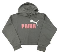 Šedá oversize crop mikina s logem a kapucí Puma