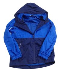 Modro-tmavomodrá šušťáková jarná funkčná bunda s kapucňou