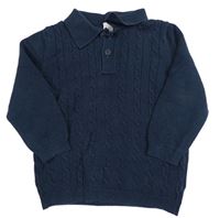 Tmavomodrý sveter s copánkovým vzorom a golierikom H&M