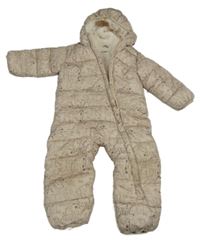 Béžová šusťáková zimní kombinéza se zvířaty a kapucí Impidimpi