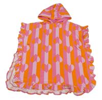 Ružovo-oranžové pruhované froté osuškové pončo so srdiečkami a kapucňou M&S