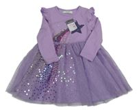 Nové - Lila bavlněné šaty s kometou a tylovou sukní Primark