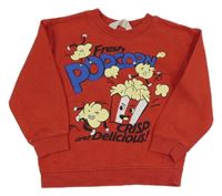 Červená mikina s popcornem a nápismi H&M