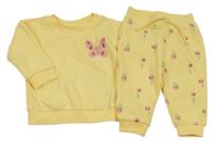 2set - Žlutá mikina s motýlem + květované tepláky Primark