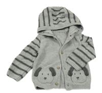 Sivo-pruhovaný prepínaci sveter s psíkom a kapucňou Nutmeg