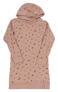 Ružové kvetované teplákové šaty s kapucňou Topolino