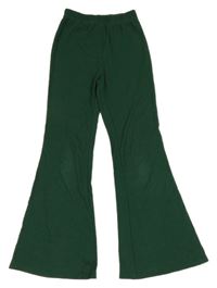 Tmavozelené rebrované flare nohavice Shein