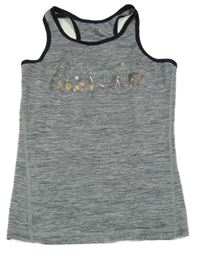 Tmavosivý melírovaný športový top s nápisom H&M