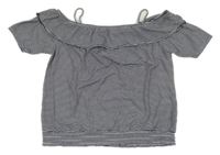 Tmavomodro-biele pruhované tričko s volánem H&M
