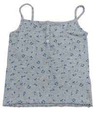 Sivý rebrovaný crop top s modrými kvítky Next