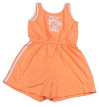 Oranžovo-biely kraťasový overal s palmami Primark