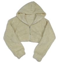 Smotanová chlpatá prepínaci crop mikina s kapucňou Shein