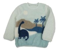 -Nové Světlemodro-biela huňatá mikina s dinosaurom Dunnes