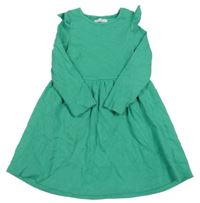 Zelené rebrované bavlnené šaty s volánikmi Primark