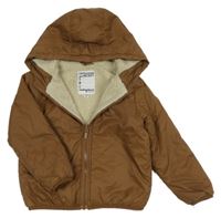 Hnedá šušťáková zateplená bunda s kapucňou Vertbaudet