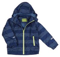 Tmavomodro-modrá pruhovaná šusťáková jarní bunda s odepínací kapucí Pocopiano