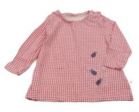 Růžovo-bílé kostkované bavlněné šaty s beruškami 