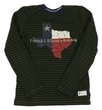 Kaki-tmavomodré pruhované tričko s potlačou