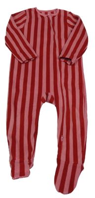 Červeno-růžový pruhovaný fleecový overal 