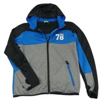 Šedo-černo-modrá propínací funkční sportovní mikina s číslem a kapucí Crane