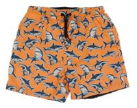 Oranžové plážové kraťasy so žralokmi