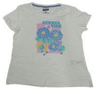 Biele tričko s kvietkami a nápisom Pocopiano