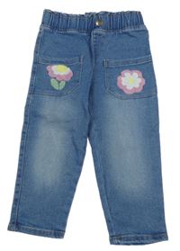 Nové - Modré lehké rifle s květy So Cute