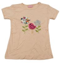 Broskvové tričko s kvietkami a vtáčikom Dasilva