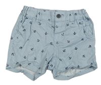 Modro-bílé proužkované plátěné kraťasy s kotvami H&M