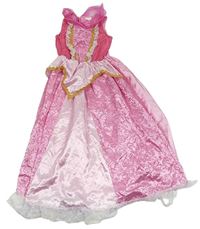 Kostým - Růžovo-světlerůžové saténové šaty se s vzorem a krajkou a organzou
