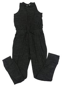 Čierno-tmavosivý melírovaný úpletový nohavicový overal H&M