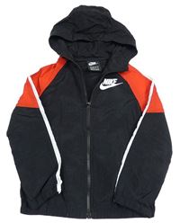 Černo-červená šusťáková sportovní bunda s logem a kapucí Nike