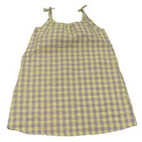 Světležluto-levandulové kockované krepové letné šaty Nutmeg