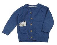 Tmavomodrý melírovaný prepínaci sveter s 3D medvedíkom Mothercare