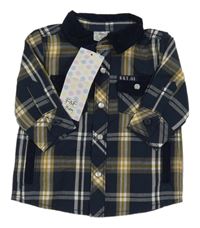 Nové - tmavomodro-bielo-medová kockovaná košeľa F&F