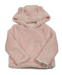 Svetloružová plyšová podšitá bunda s kapucňou s uškami Mothercare
