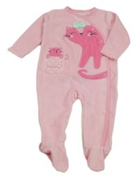 Světlerůžový sametový overal s kočičkou a koťátkem a kapsou St. Bernard