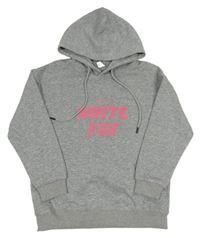 Sivá melírovaná mikina s nápismi a vreckom a kapucňou