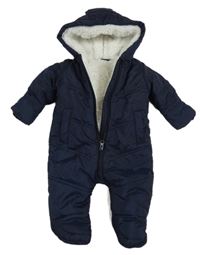 Tmavomodrá prešívaná šušťáková zimná kombinéza s kapucňou s uškami Matalan