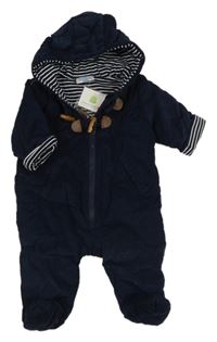 Nové - tmavomodrá menšestrová zimná kombinéza s kapucňou s uškami Topomini