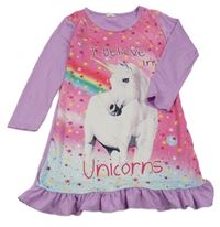 Růžovo-fialová noční košile s jednorožcem a hvězdičkami 