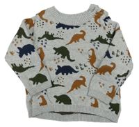 Sivý melírovaný sveter s dinosaurami Tu