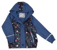 Tmavomodrá nepromokavá jarná bunda s hviezdičkami a kapucňou lupilu
