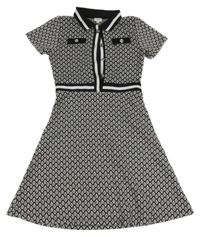 Černo-bílo-světlerůžové vzorované úpletové šaty s límečkem RIVER ISLAND