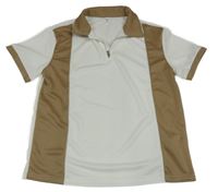 Bielo-hnedé teplákové polo tričko SHEIN