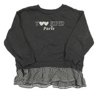 Tmavosivá mikina s nápismi a srdiečkami a kockovaným volánikom lefties